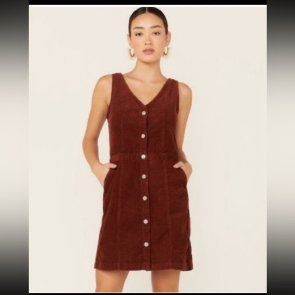 Levi's Dresses & Skirts - Levis Corduroy Mini Dress Burnt Orange/Brown Button Up Womens size M